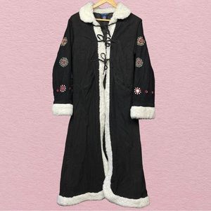 Y2K Blue Plate Black Corduroy Ribbed Long Jacket